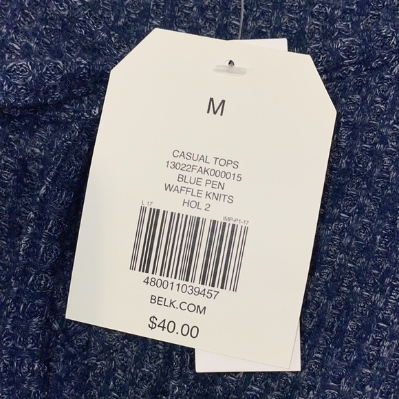 Waffle knit long sleeve blue top - Picture 5 of 7